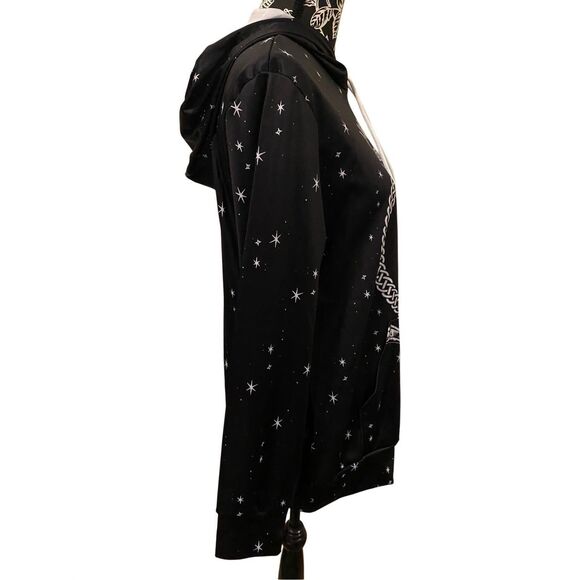 FancyQube Black Cat Hoodie Moon Pentagram Goth Gothic Punk Grunge Witch Occult - Picture 6 of 13